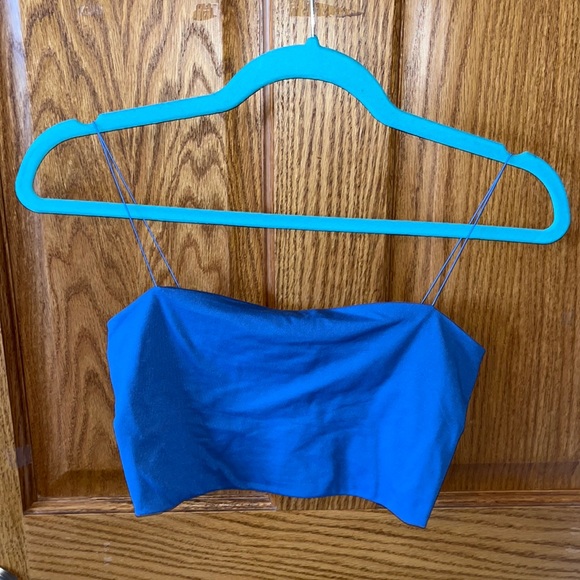 2 Stretchy cropped tops blue, and coffee brown - Picture 1 of 5